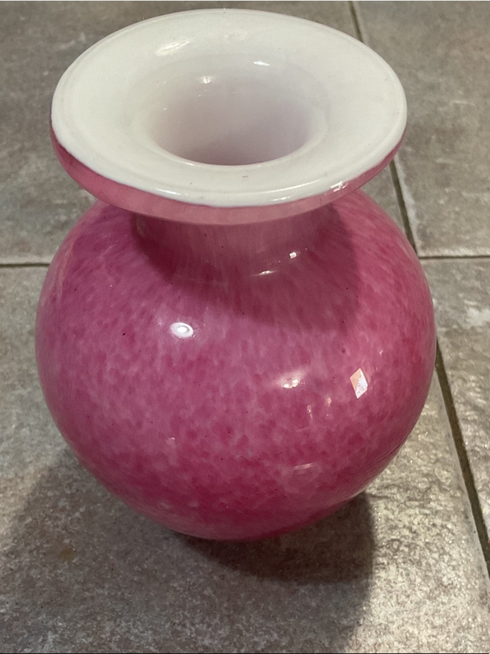Pink Glass Vase with White Rim - Home Accents